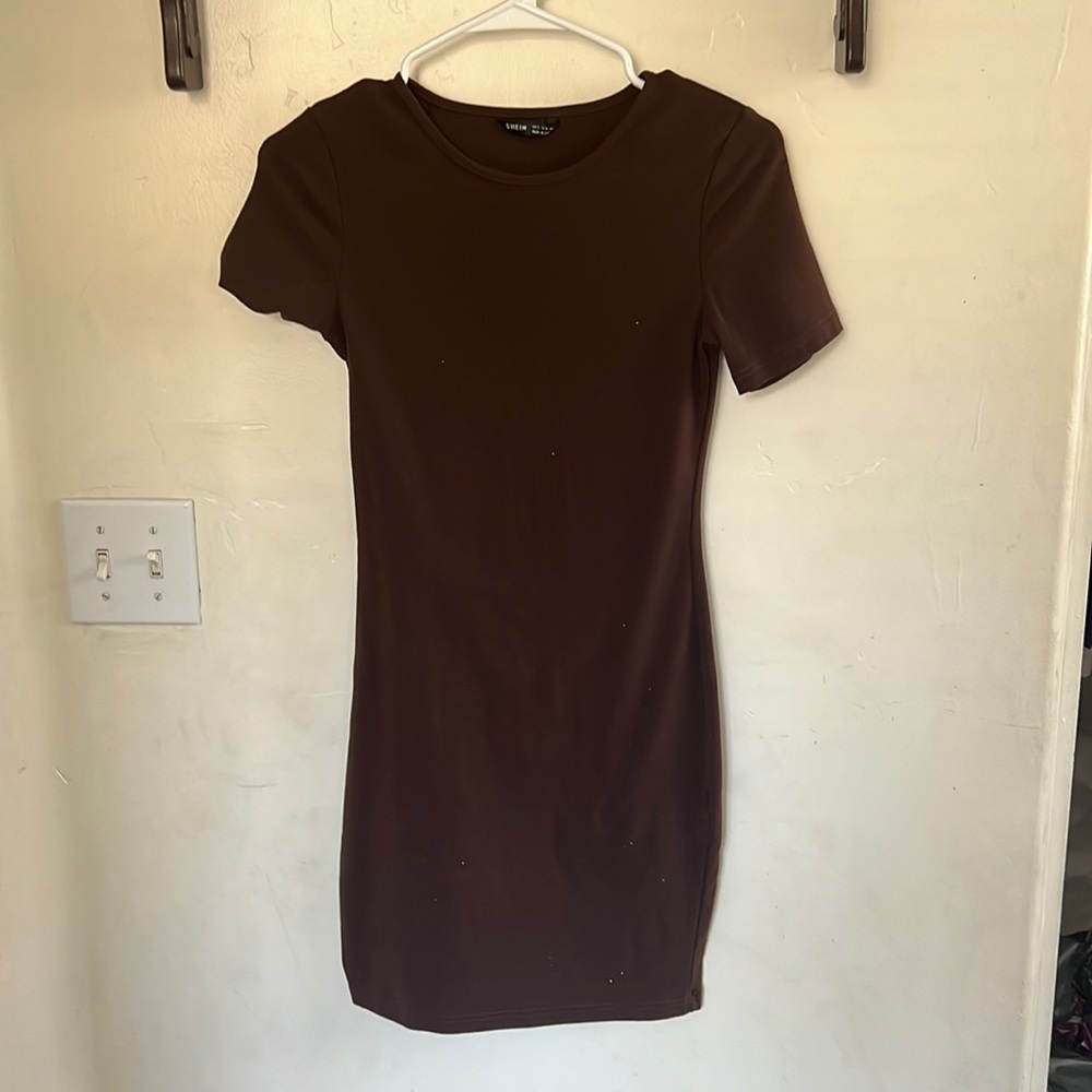 SHEIN solid brown bodycon dress
